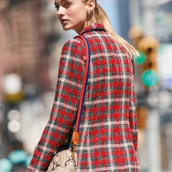 VERONICA BEARD Harriet Plaid Cutaway Tweed Dickey Blazer Red Sz 2 - Picture 10 of 10